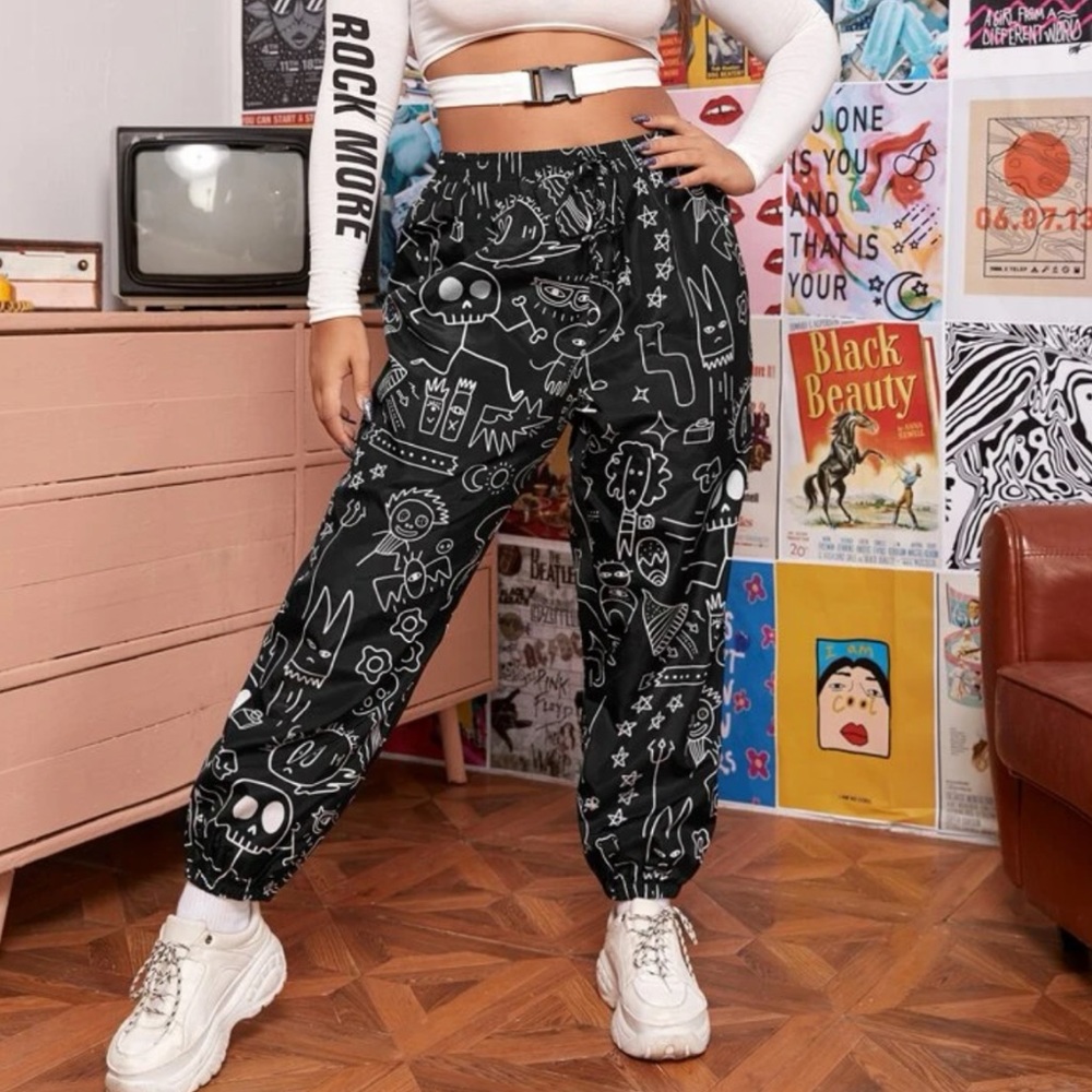 NWOT: Cartoon graphic wind joggers